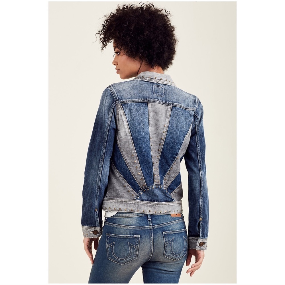 NEW TRUE RELIGION STUDDED DENIM JEANS JACKET S FALL SPRING WINTER - Picture 2 of 6